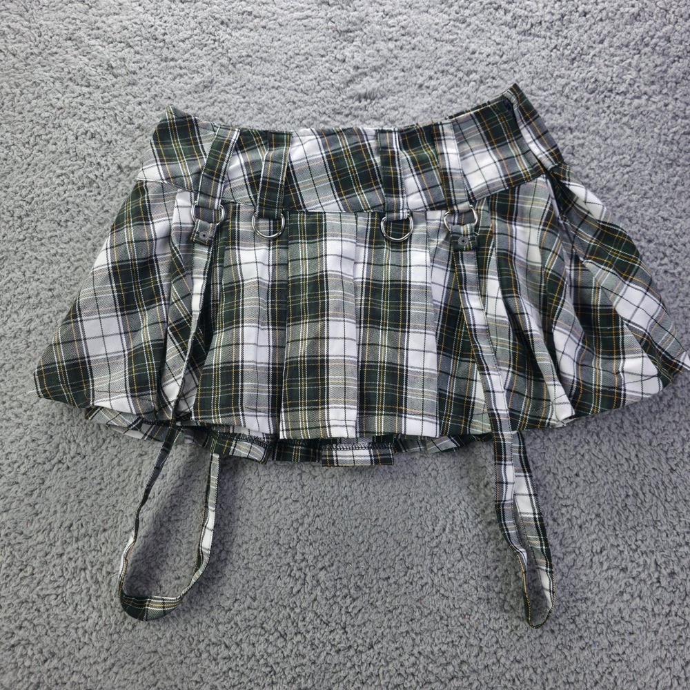 Current Mood Dolls Kill Green Plaid Pleated Mini Skirt Suspender Straps Small